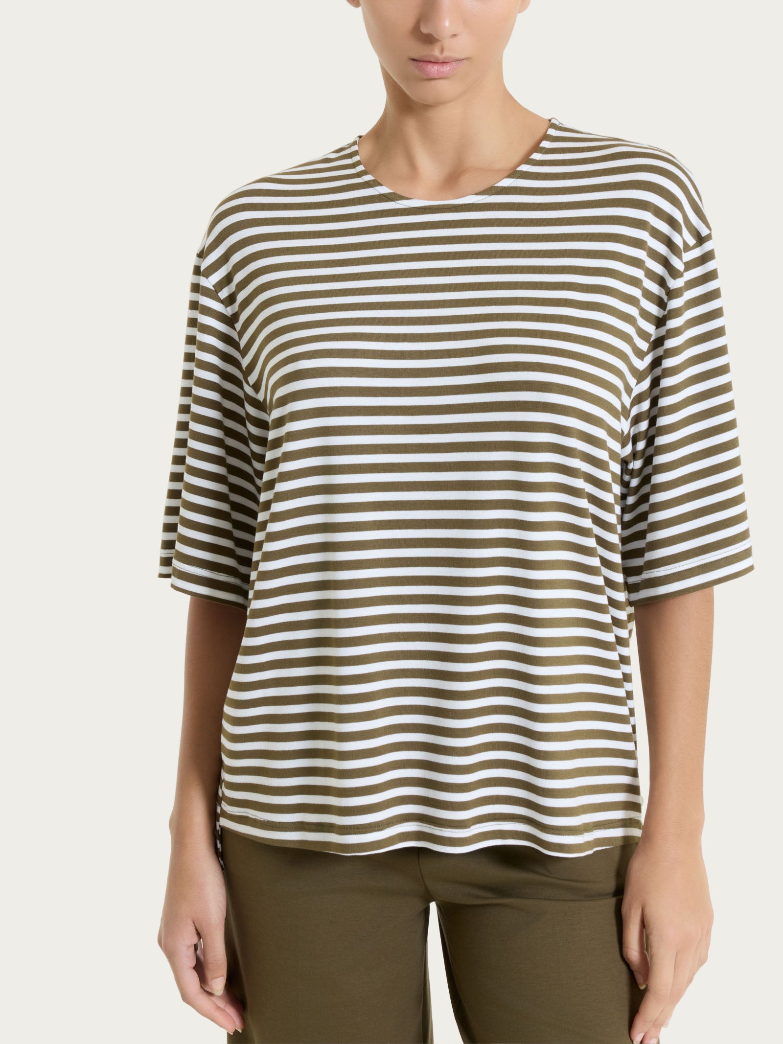 Ragno Viscosa Summer Maglietta Boxy Rigata Verde Fresca