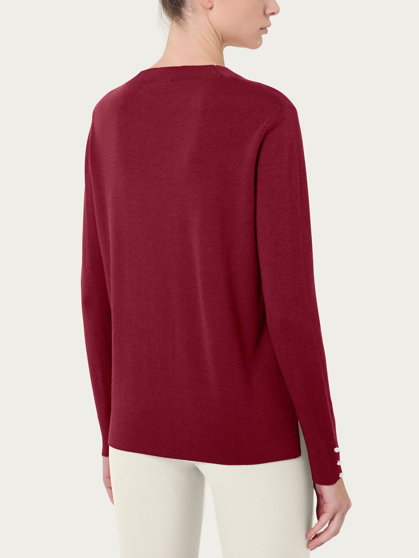 Ragno Merino Soft Maglia Girocollo Perline Tibetan Red