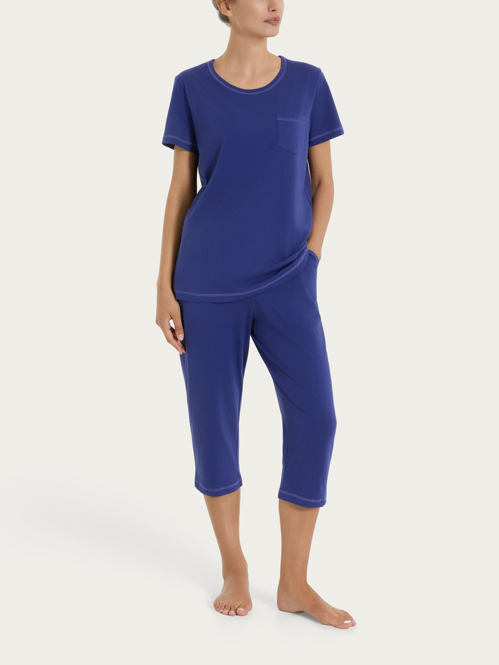 Ragno Jersey Cotone Pigiama Pinocchietto Donna Navy Blue