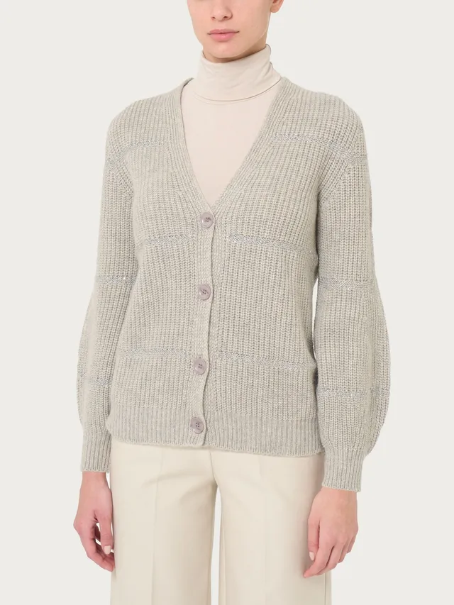 Ragno Cardigan bottoni paillettes misto angora Ghiaia Mel.