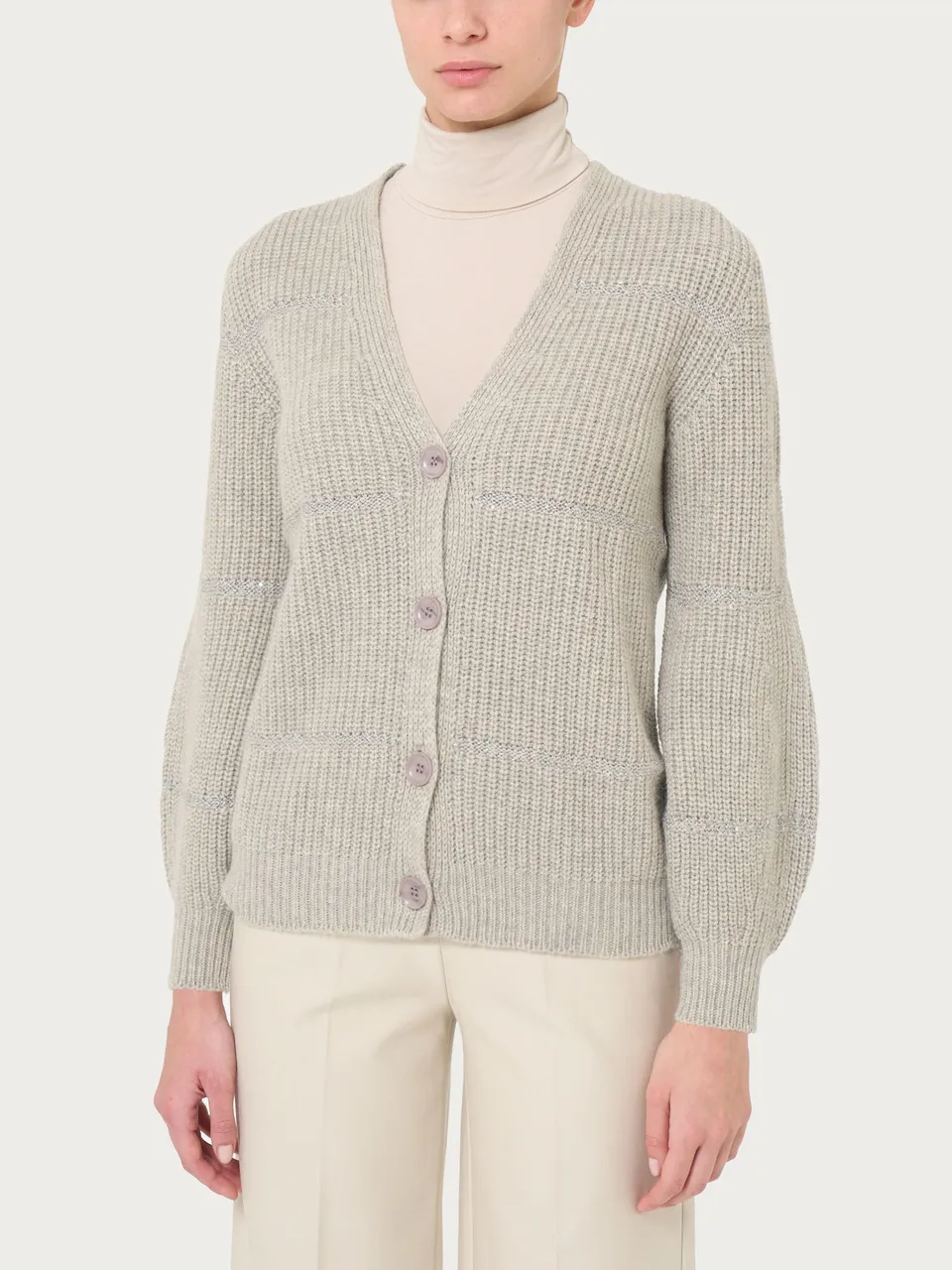 Ragno Cardigan bottoni paillettes misto angora Ghiaia Mel.