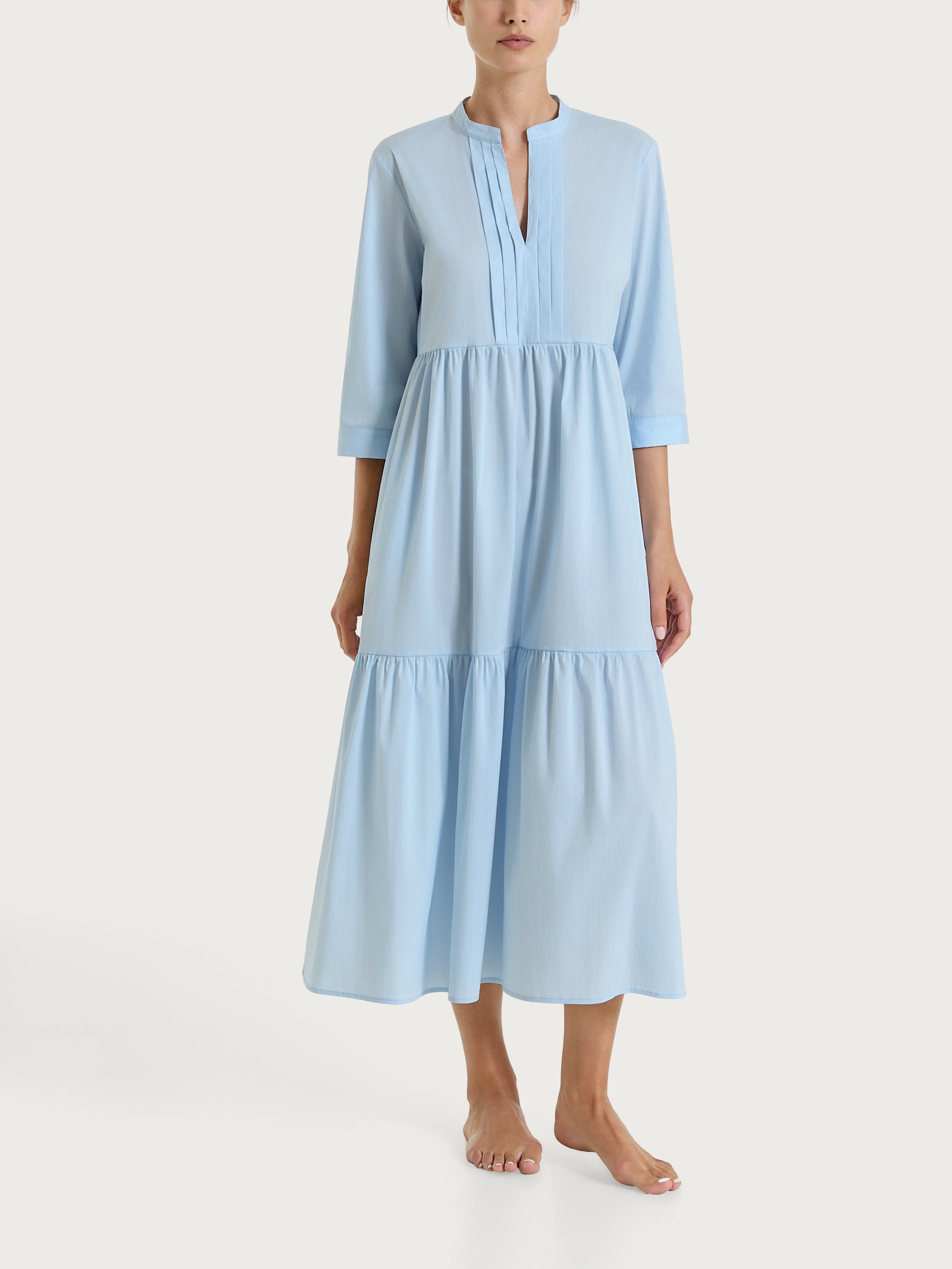 Ragno Compact Abito Balze Pieghe Poplin Skyway scollo a V