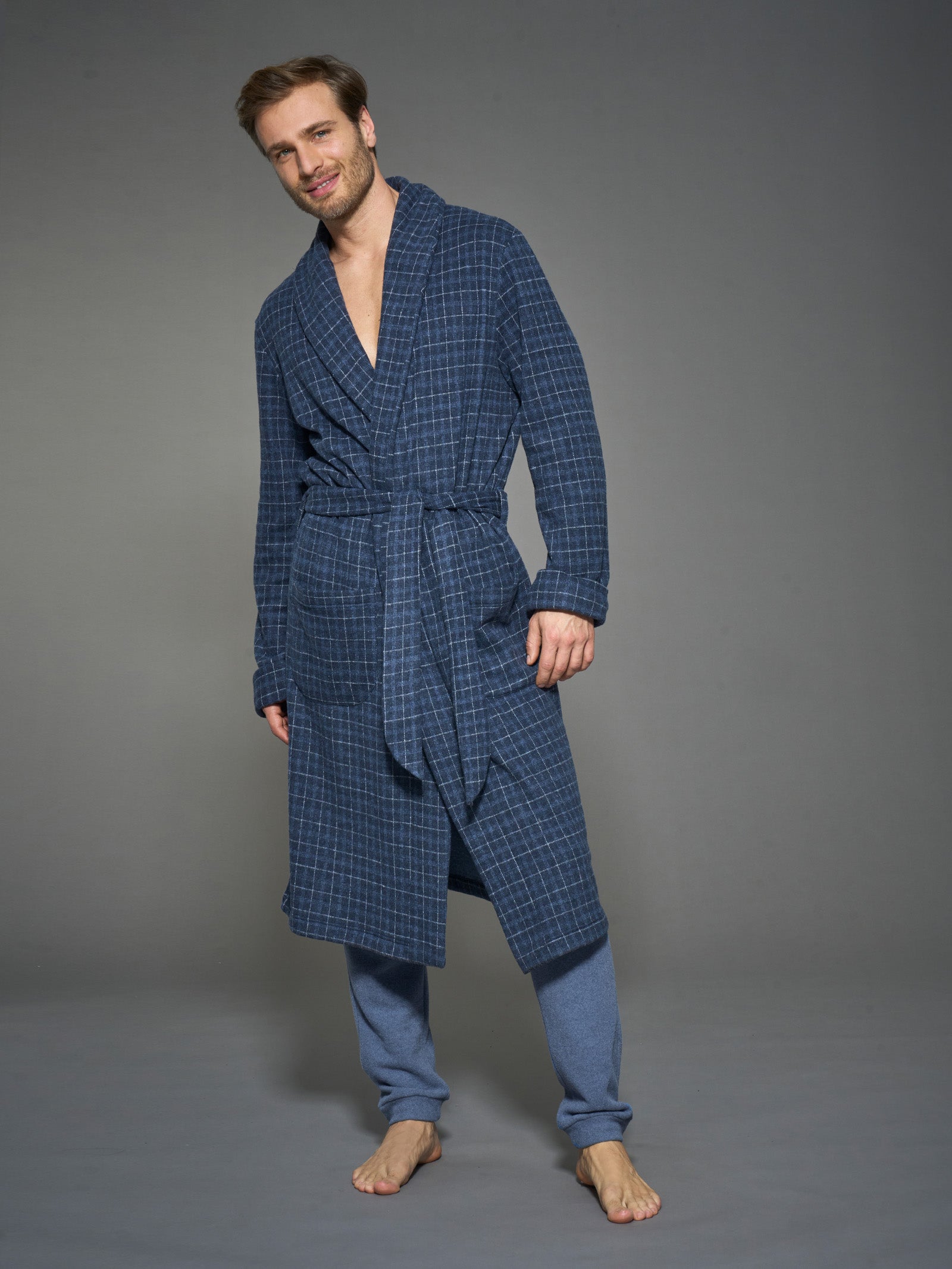 Ragno Vestaglia Lunga Cotton Eco Pile Fant. Indigo uomo