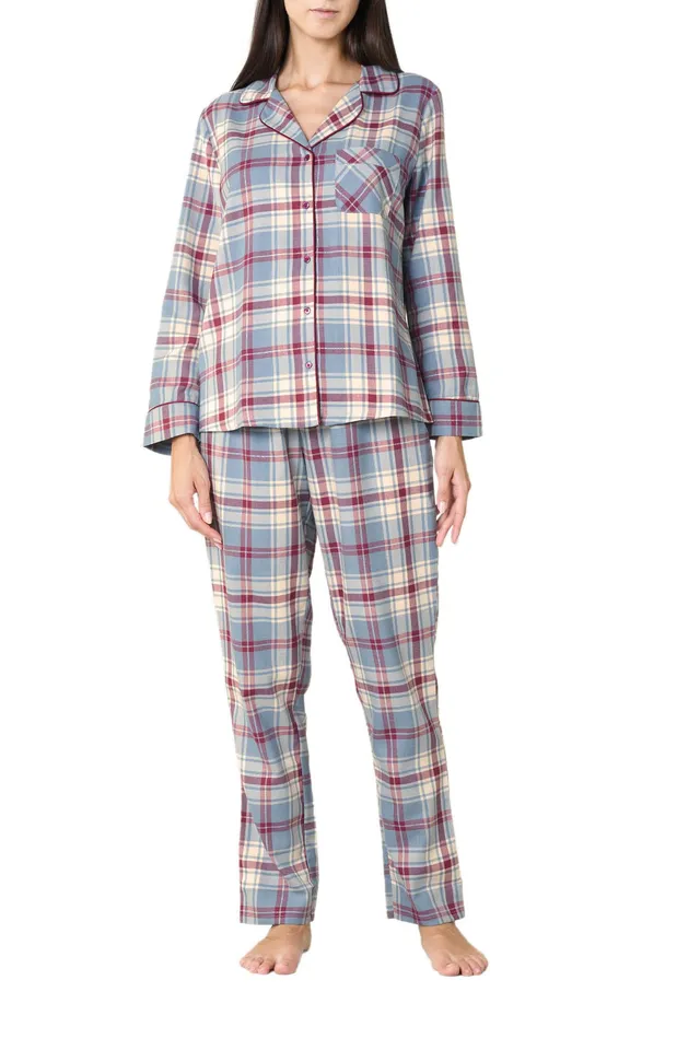 Goldenpoint pigiama donna lungo abbottonato scozzese