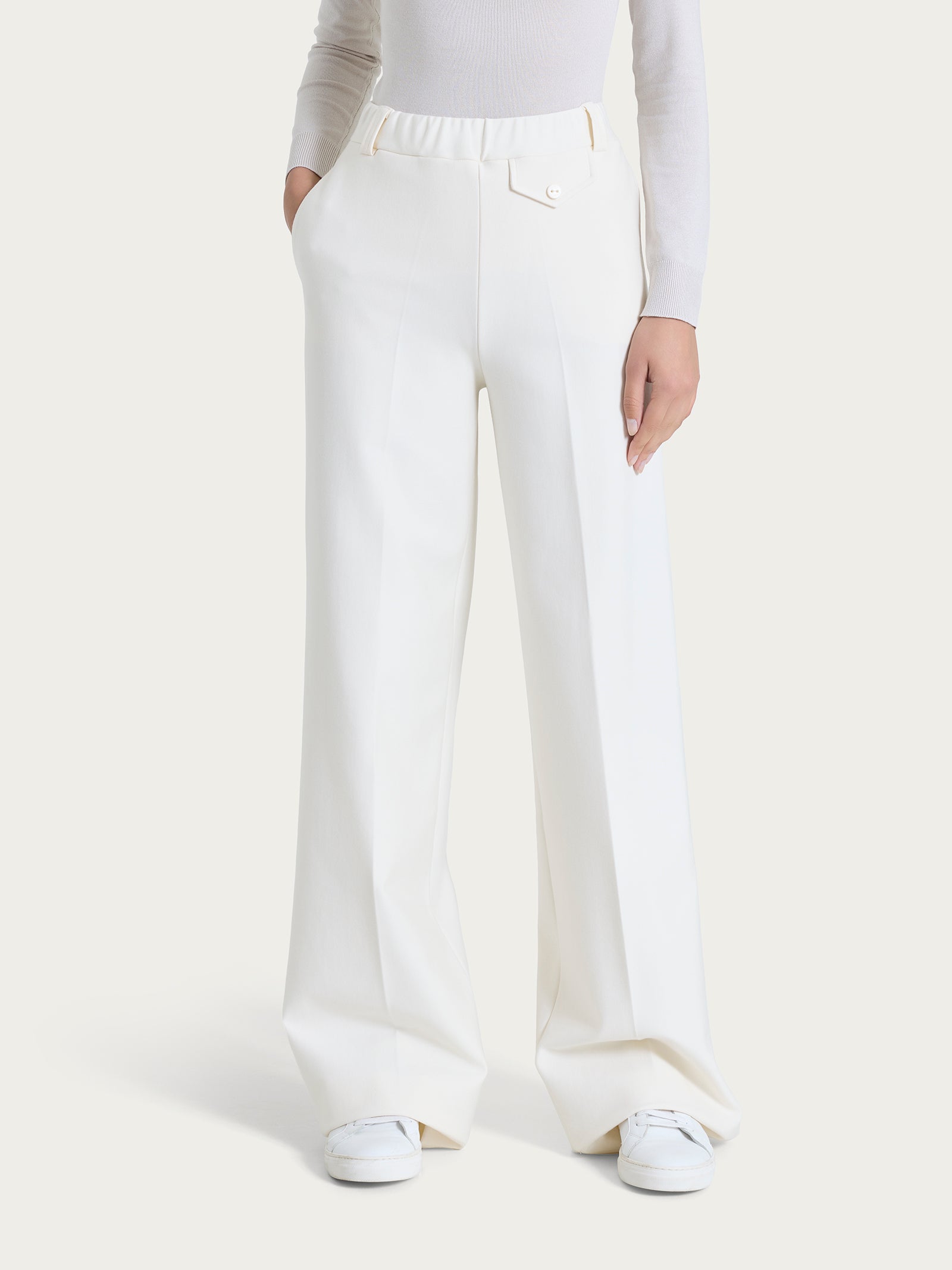 Ragno Compact pantalone palazzo taschino Avorio wide leg