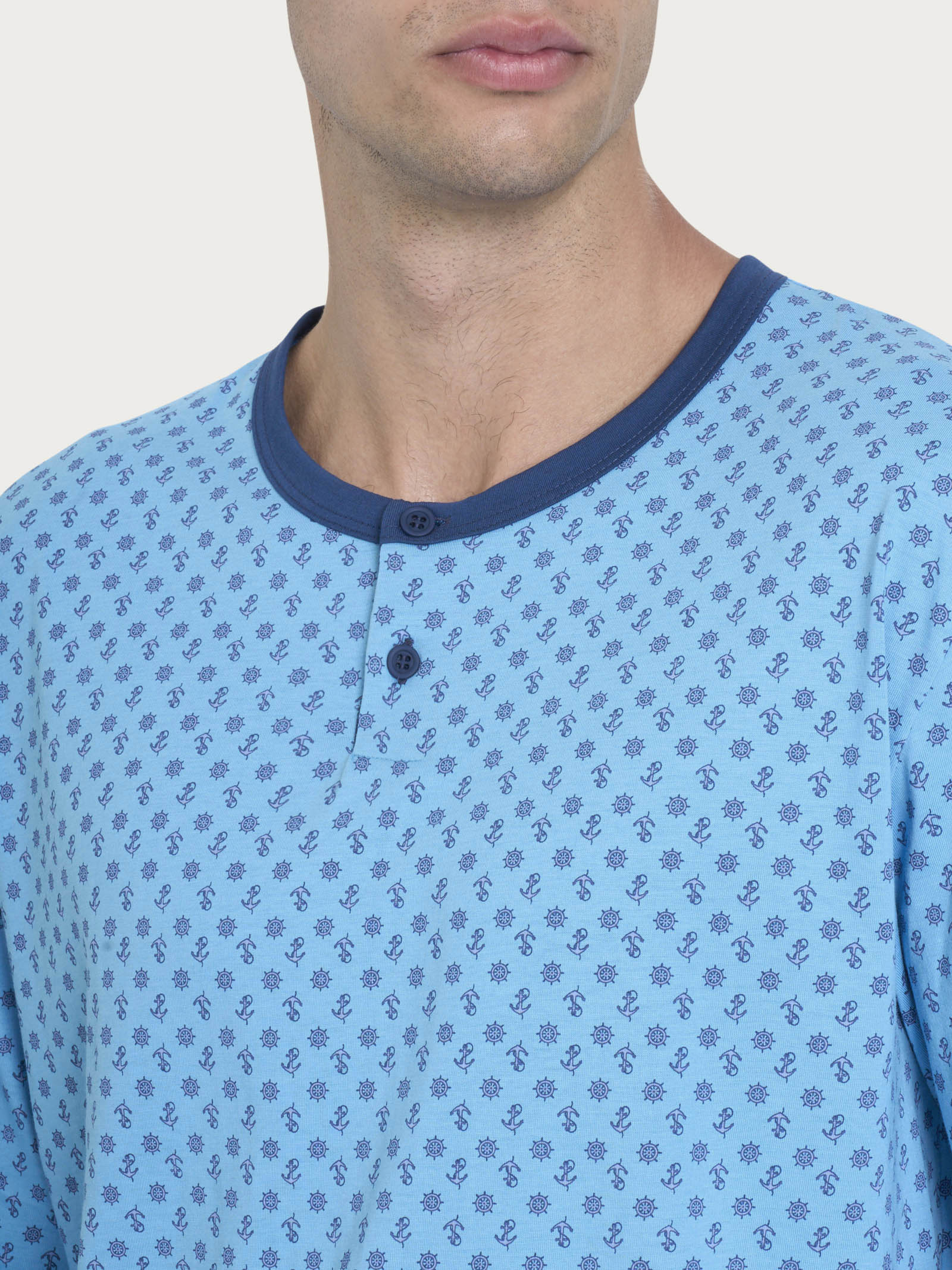 Ragno Jersey Cotone pigiama lungo serafino Azure Blue