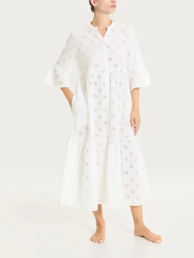 Ragno Compact Abito lungo cotone sangallo Bianco manica gomito