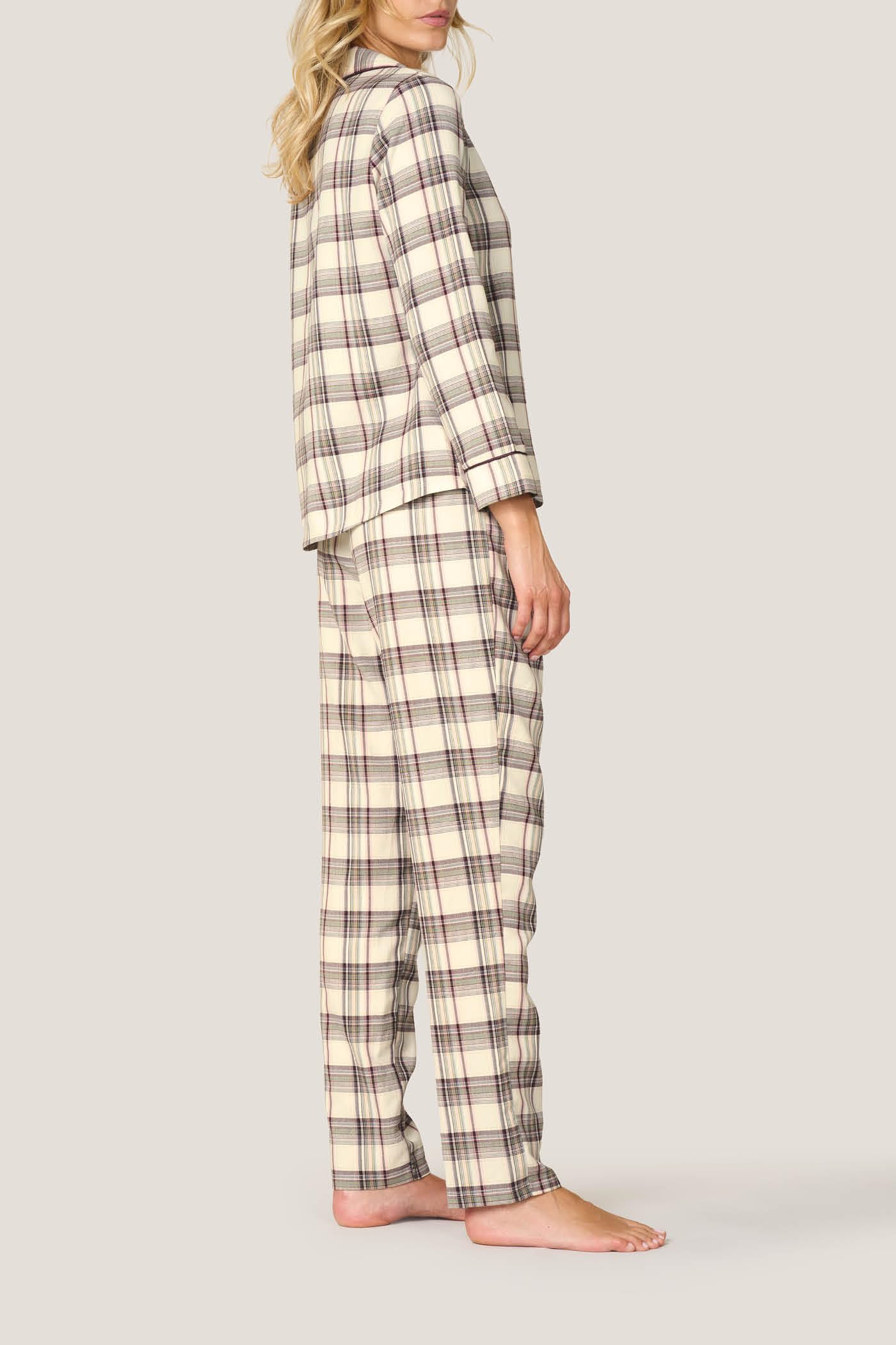Goldenpoint Abbottonato Piping Tartan pigiama lungo donna aperto davanti
