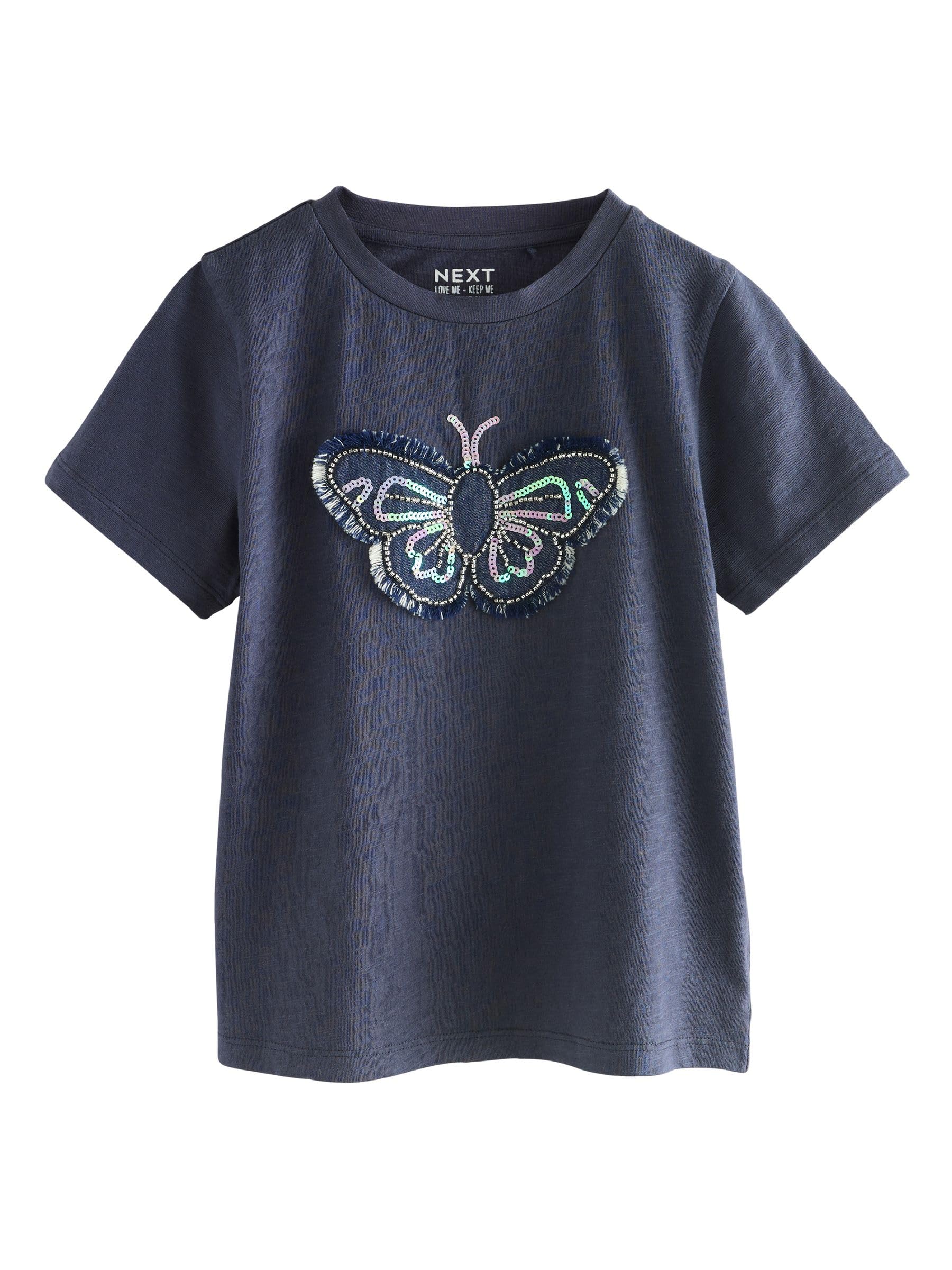 Next T-Shirt Farfalle Bambina 134 con Paillettes