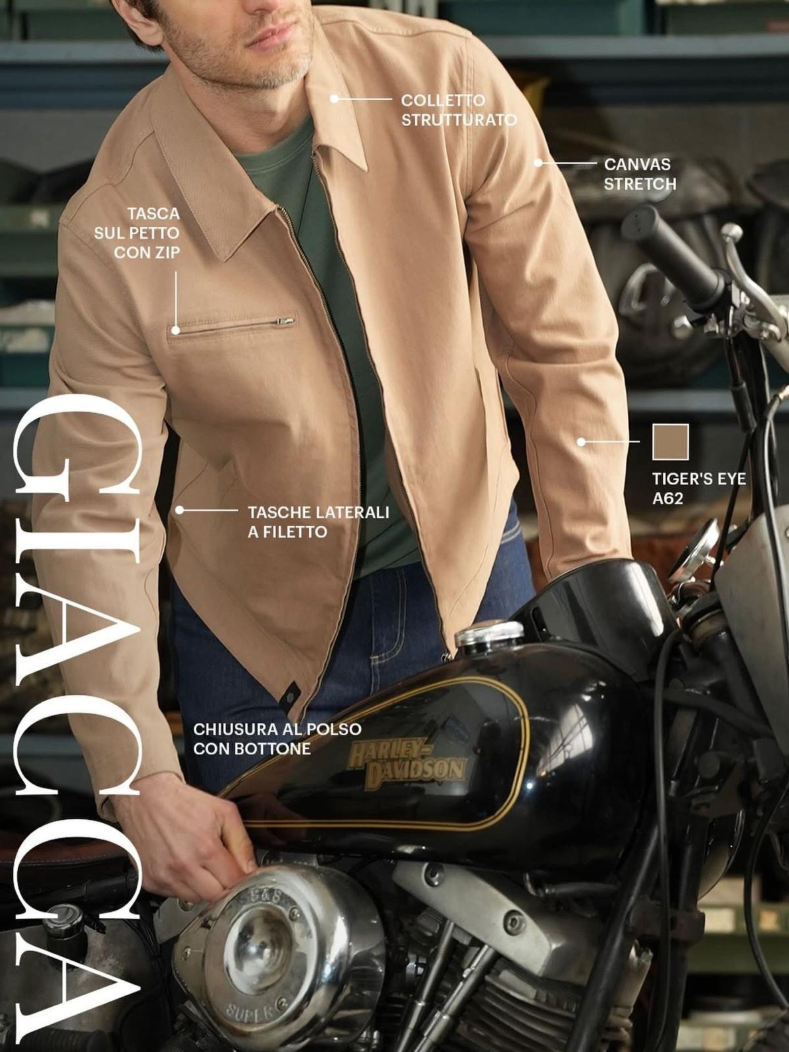 Ragno Canvas Stretch giacca zip uomo Tiger's Eye