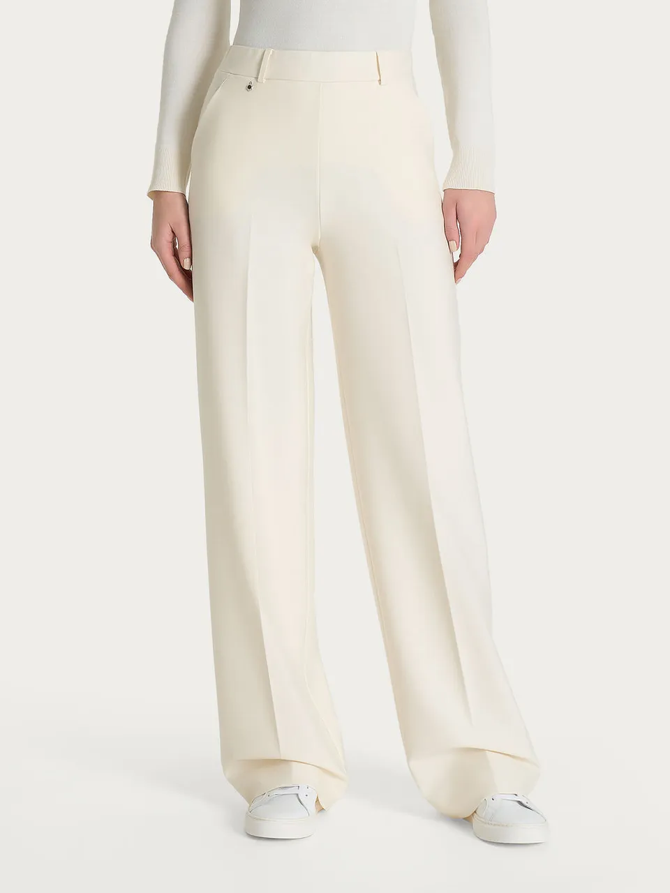 Ragno Compact Palazzo pantaloni donna gamba larga Avorio