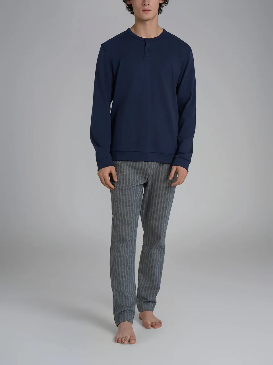 Ragno Pigiama Lungo Serafino pigiama uomo blu spigato cotone