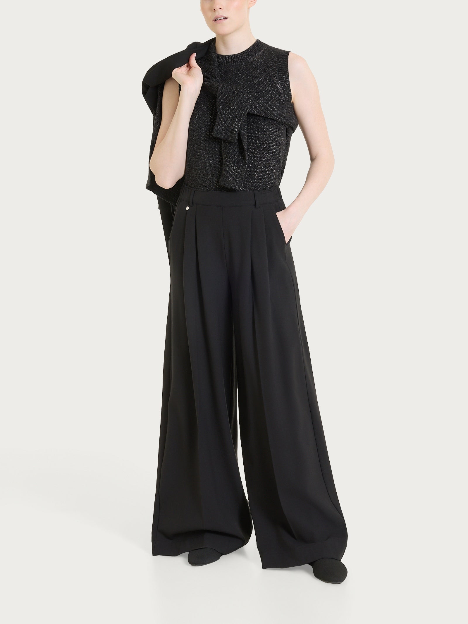 Ragno Compact pantalone palazzo nero flannel twill
