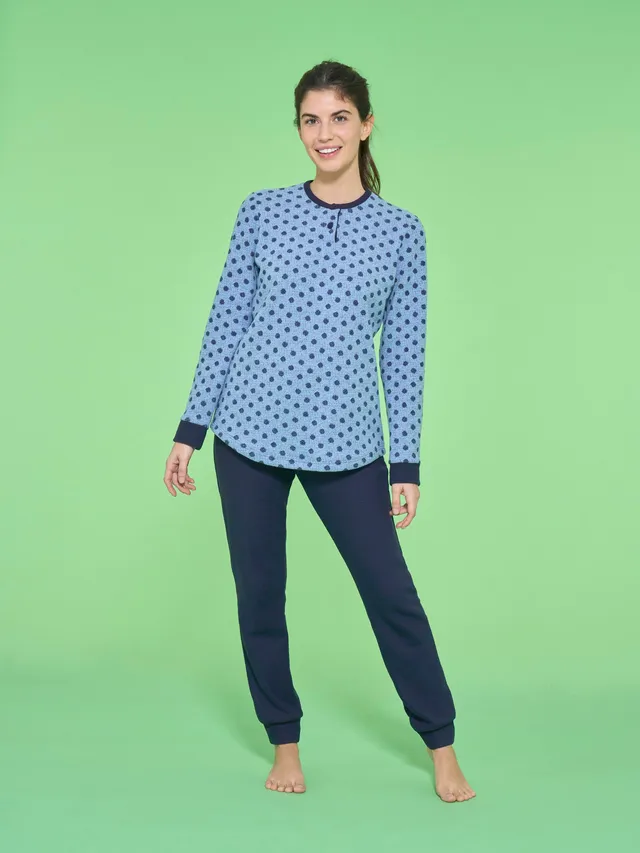 Ragno Cotton Eco Pile Pigiama Serafino Pois Delave caldo