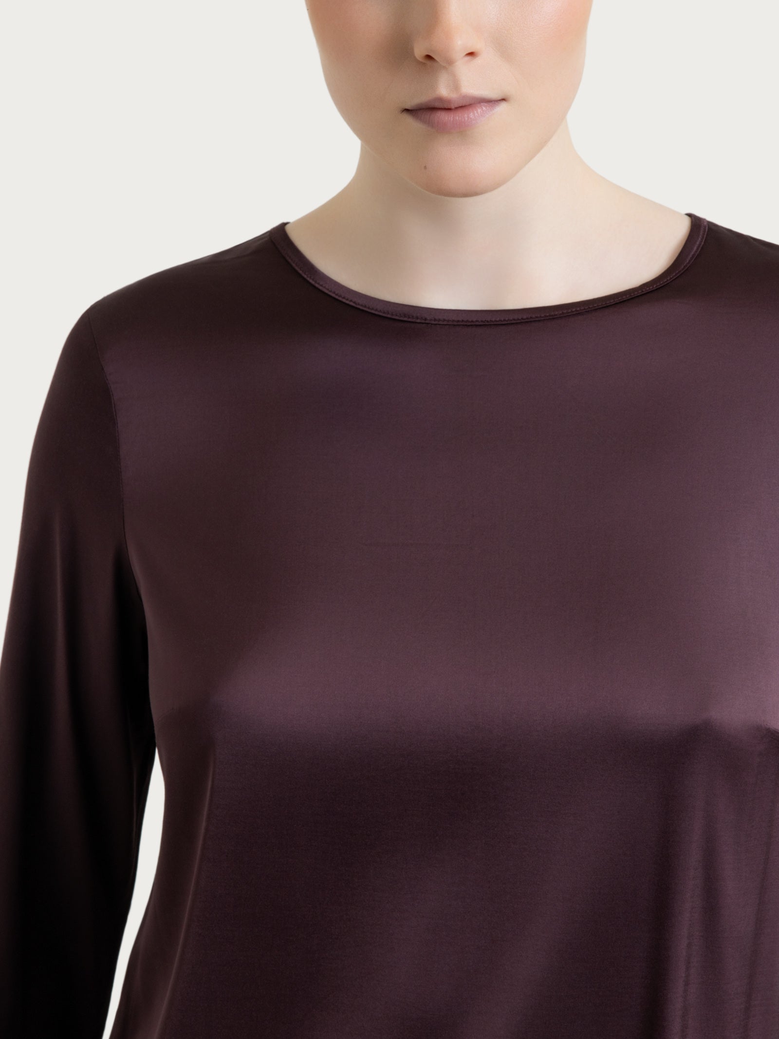 Ragno Stretch Satin Blusa 3/4 Plum Truffle Viscosa