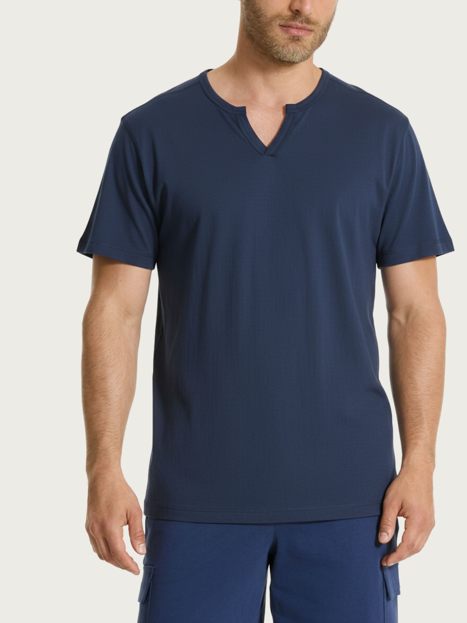 Ragno T-shirt Scollo a V slub jersey puro cotone bleu manica corta