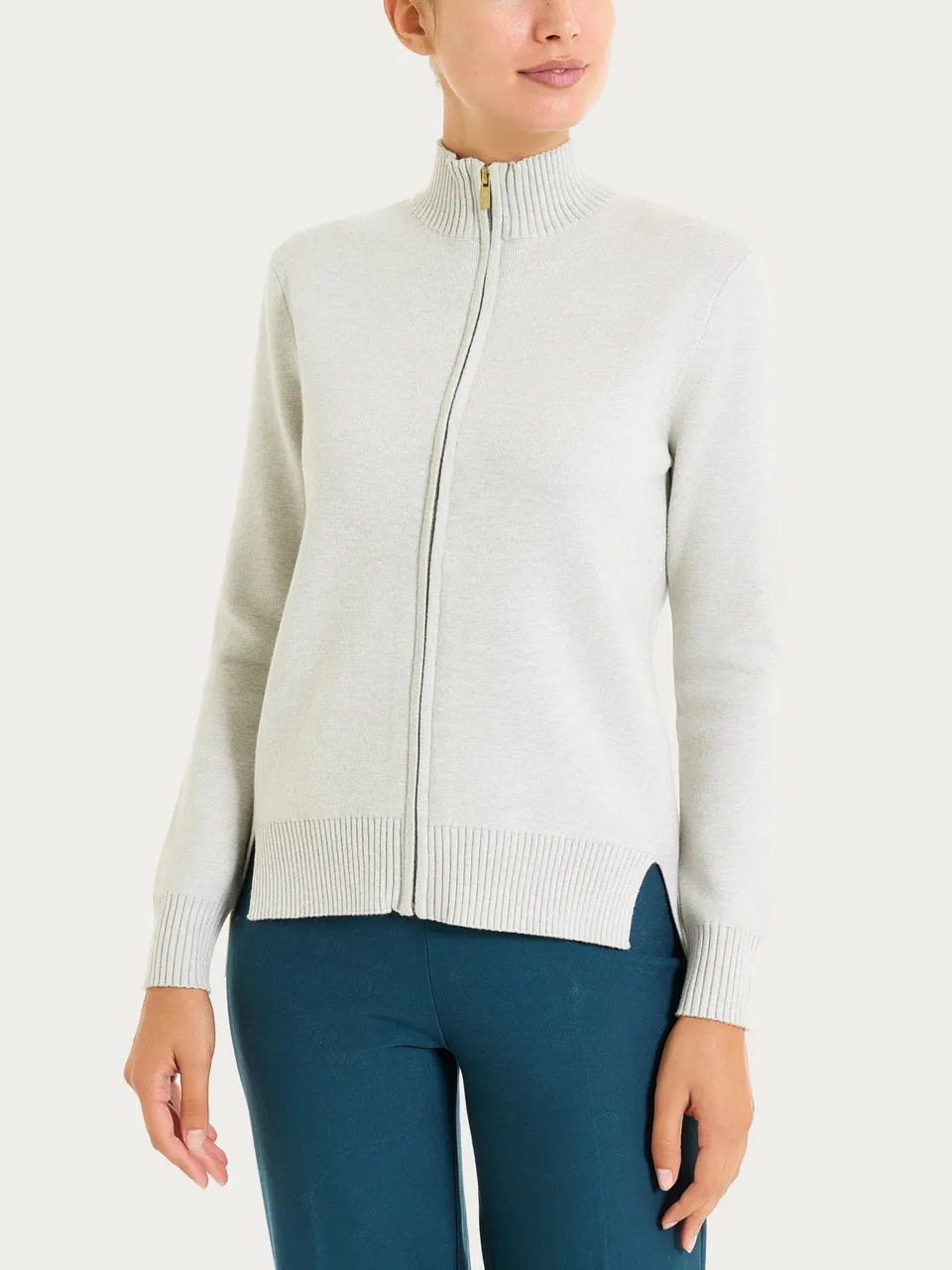 Ragno Super Soft Cardigan Zip Asimmetrico Champignon Mel.