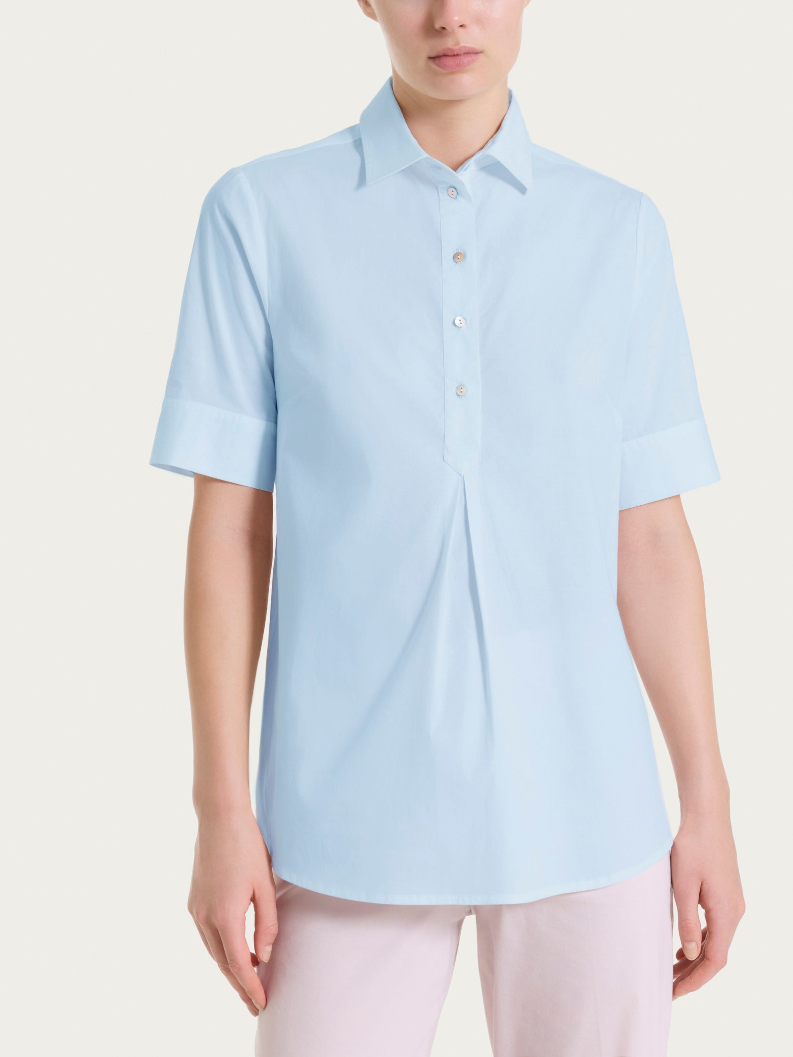 Ragno Poplin camicia collo serafino Skyway manica corta