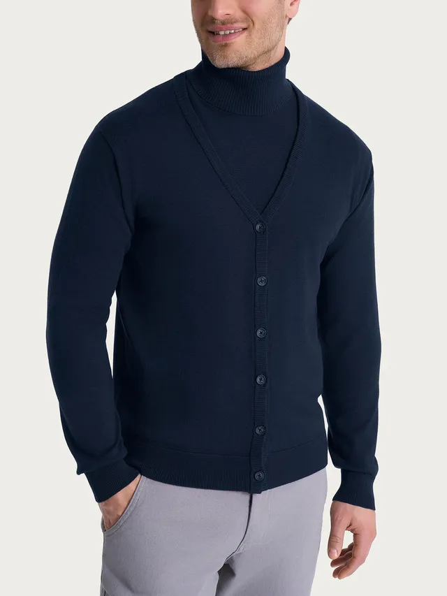 Ragno Merino Soft Cardigan Uomo Blu Pura Lana