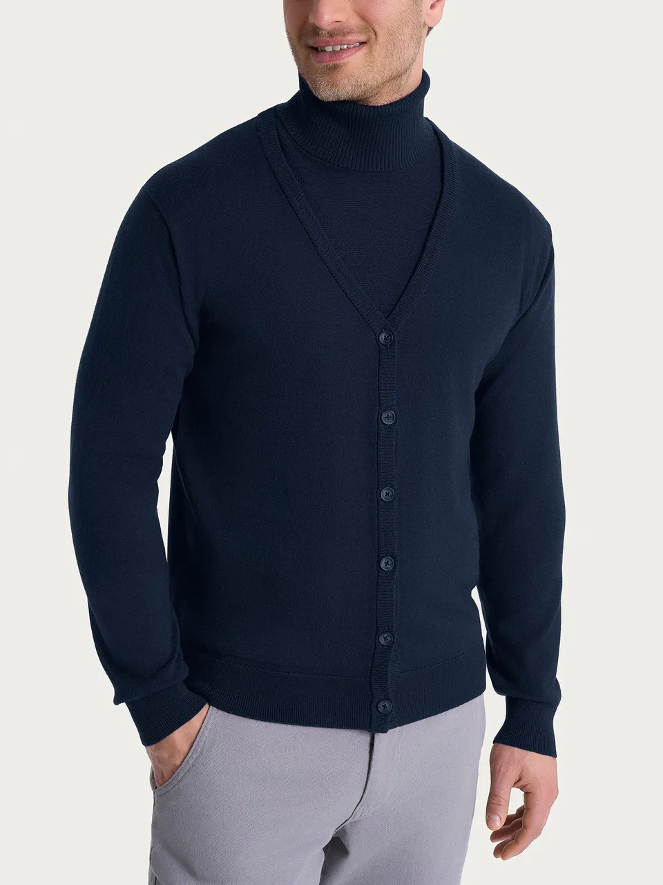 Ragno Merino Soft Cardigan Uomo Blu Pura Lana