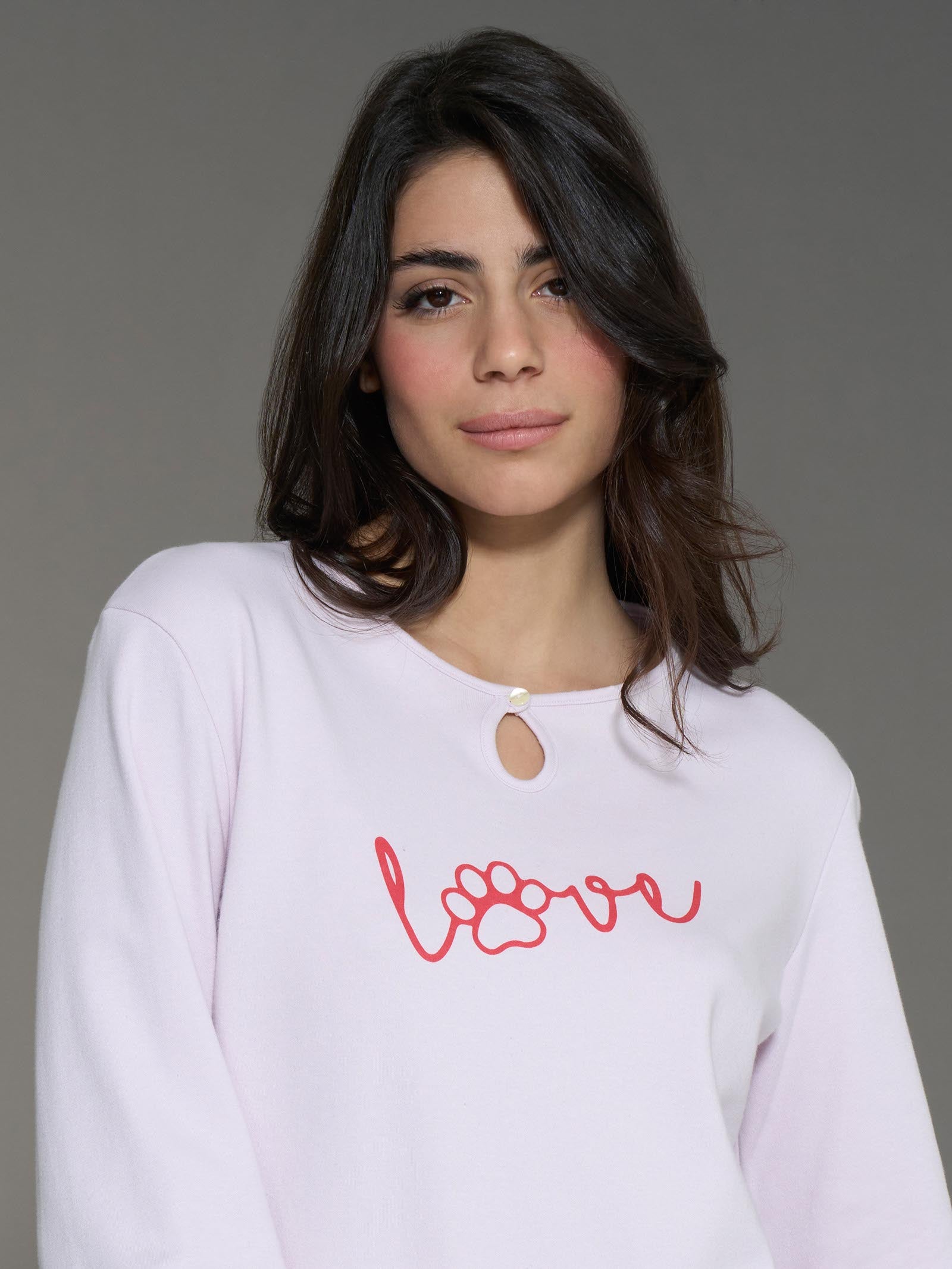 Ragno pigiama lungo cotone Lavender Fog scollo goccia