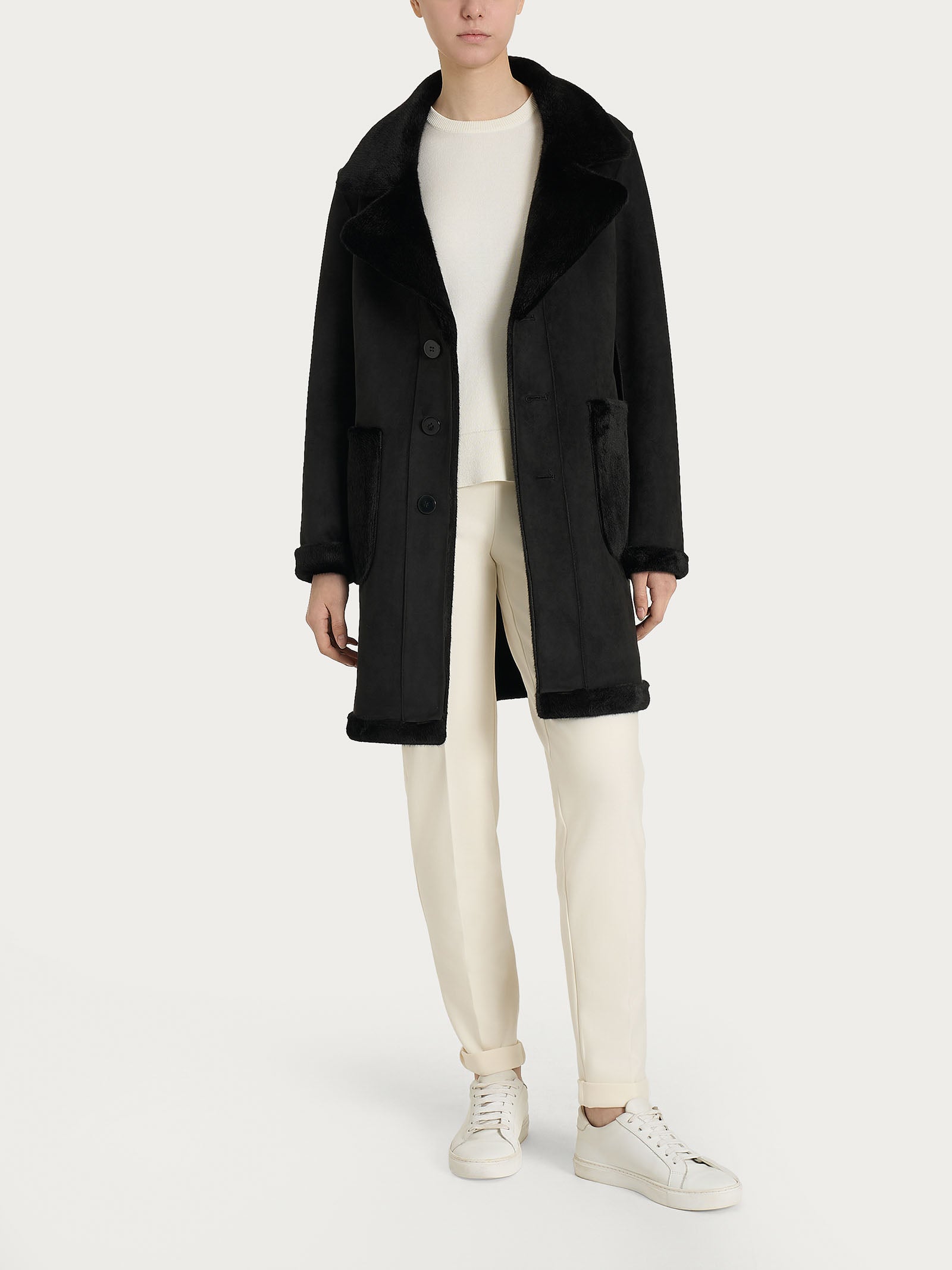 Ragno Vegan Shearling cappotto corto donna nero double-face