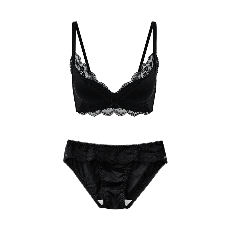 Maria Grazia Severi Midnight completo intimo nero raso e pizzo senza ferretto