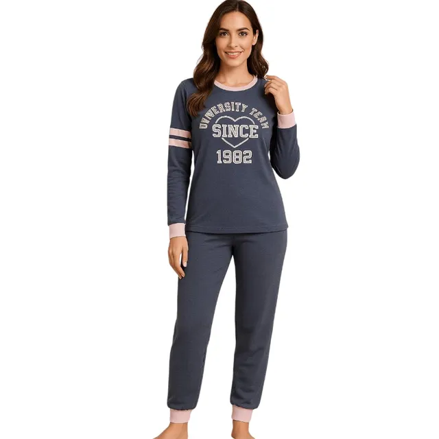 Lady C Interlock pigiama donna cotone invernale S blu caldo