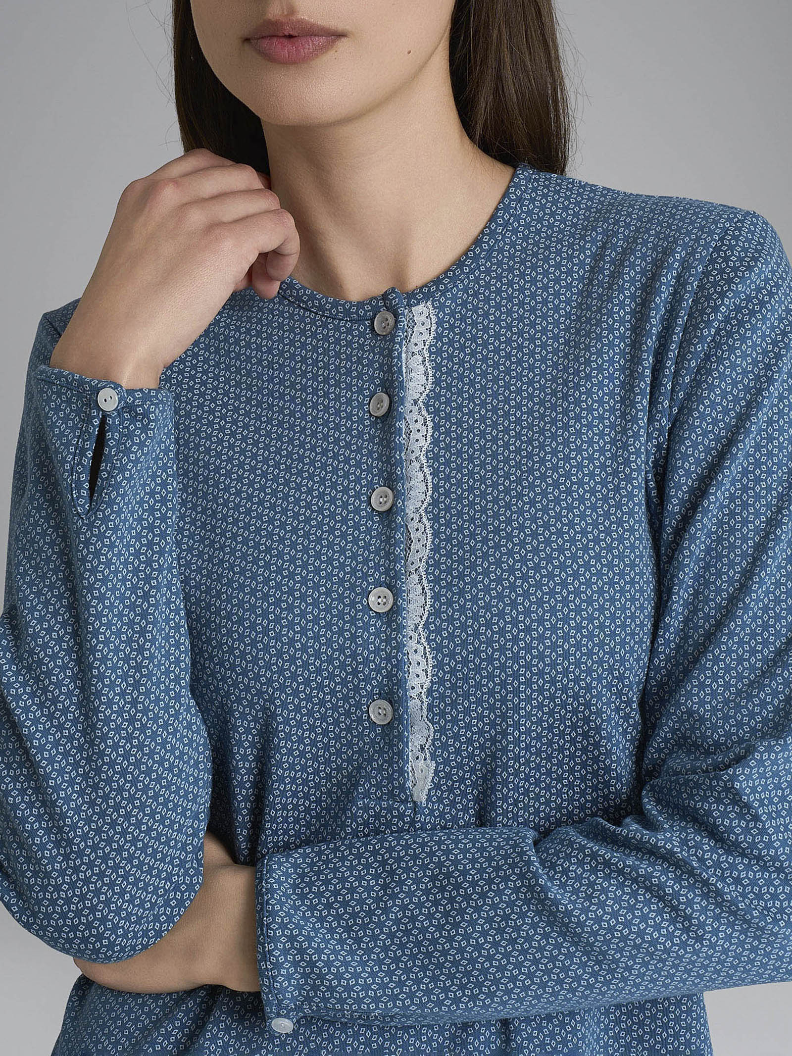 Ragno Camicia da Notte Serafino Fant.Teal Cotone con Pizzo