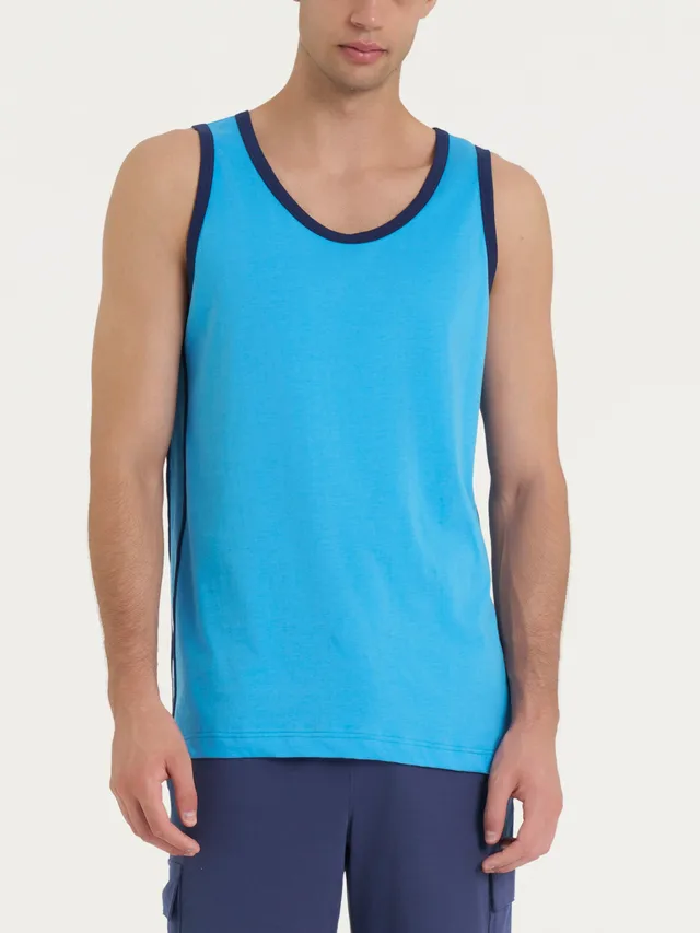 Ragno Jersey Cotone Canottiera Spalla Larga azure puro cotone
