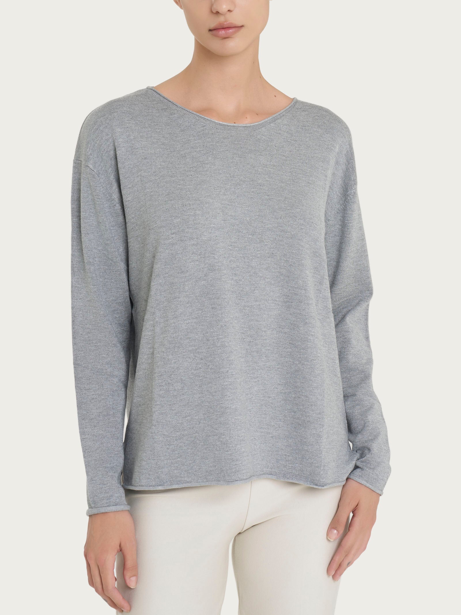 Ragno Four Seasons Maglia girocollo Ghiaia Mel. manica lunga