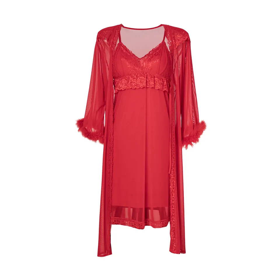 Maria Grazia Severi Ruby Red camicia notte pizzo rosso 2 pezzi