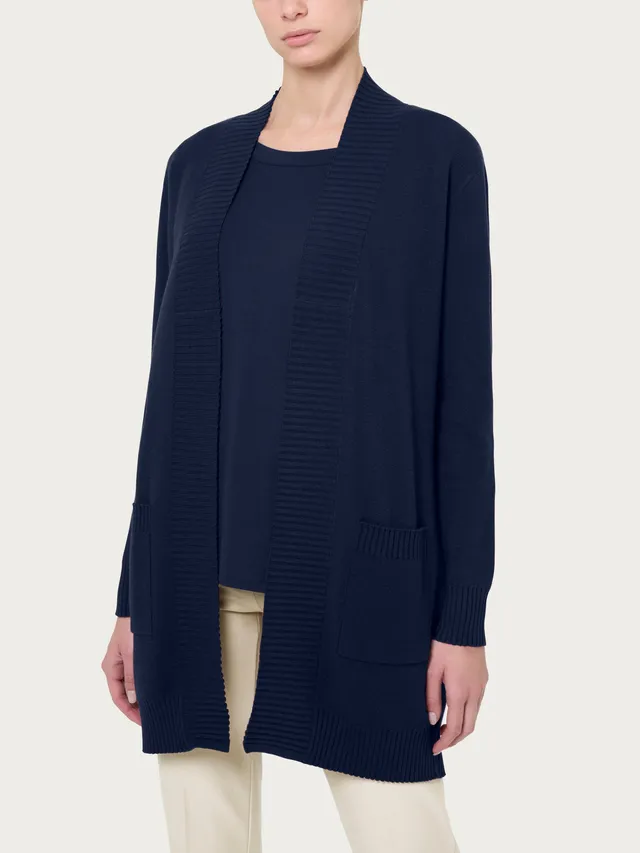 Ragno Super Soft cardigan lungo aperto bleu morbido