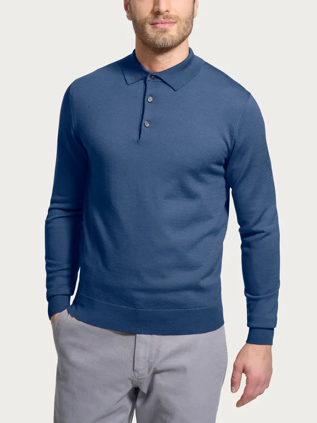 Ragno Merino Soft polo uomo Gray Blue pura lana