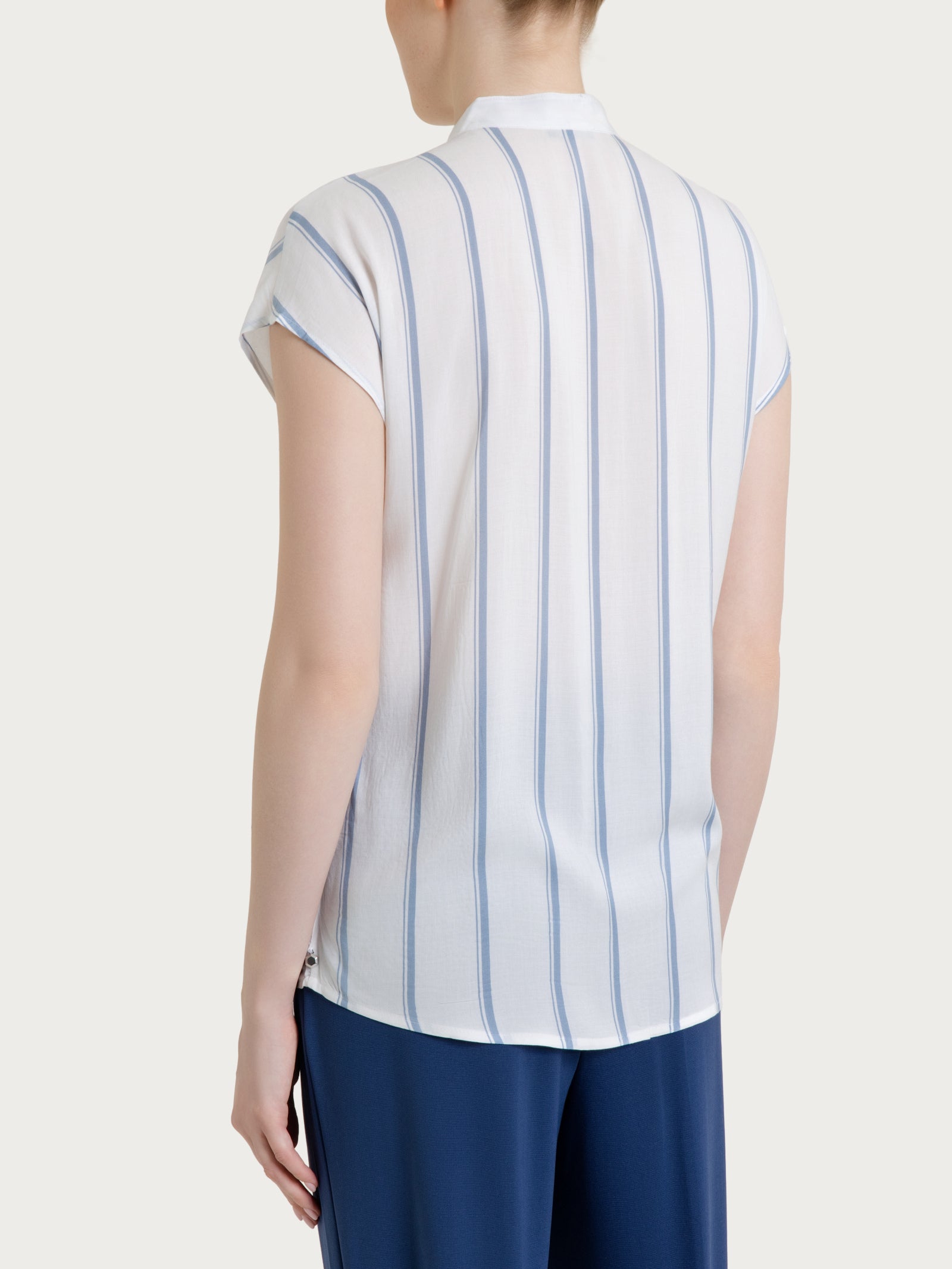 Ragno EcoSeta Camicia Righe Dusty Blue manica corta
