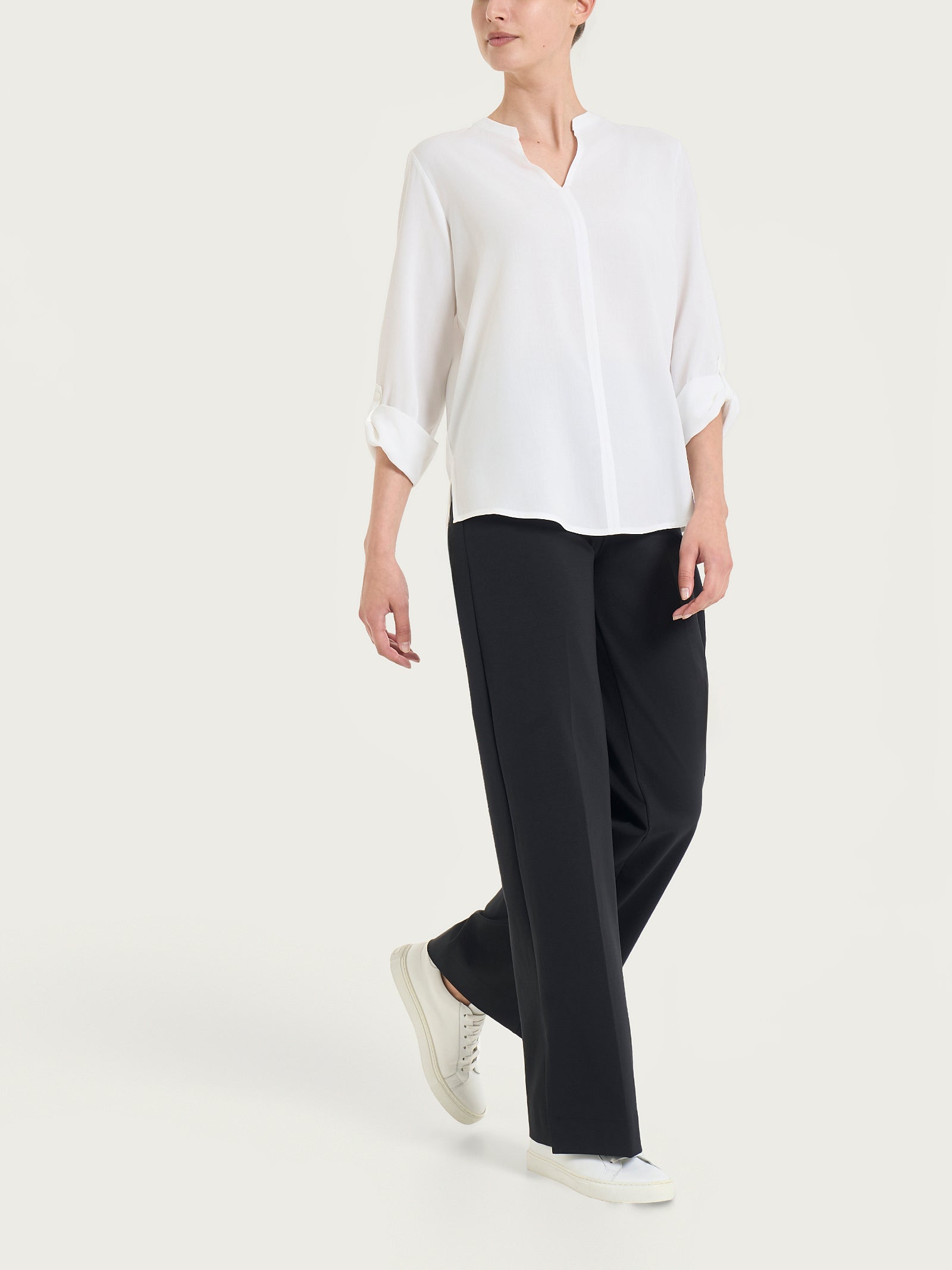 Ragno EcoSeta blusa collo coreana Bianco manica lunga viscosa