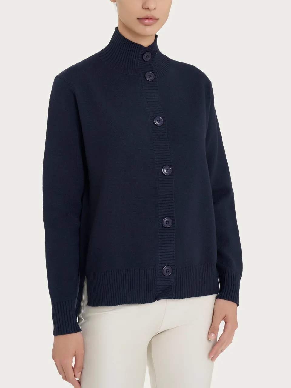 Ragno Super Soft Cardigan Collo Alto Blu caldo