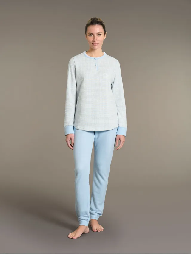 Ragno Cotton Eco Pile Pigiama Serafino Sky Blue Donna