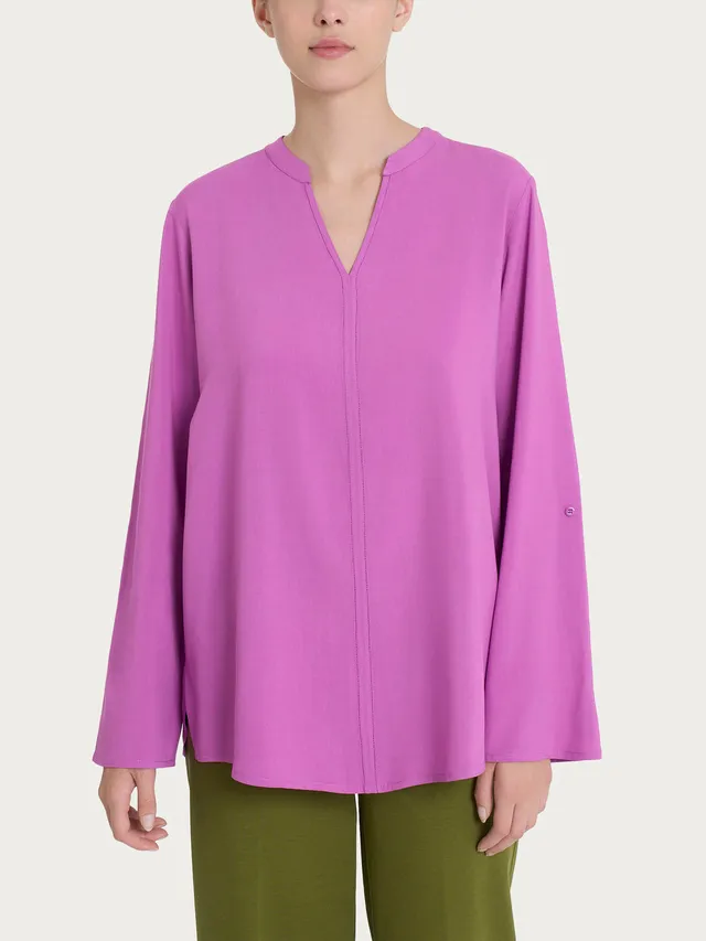 Ragno Ecoseta Orchidea camicia collo coreana raso viscosa