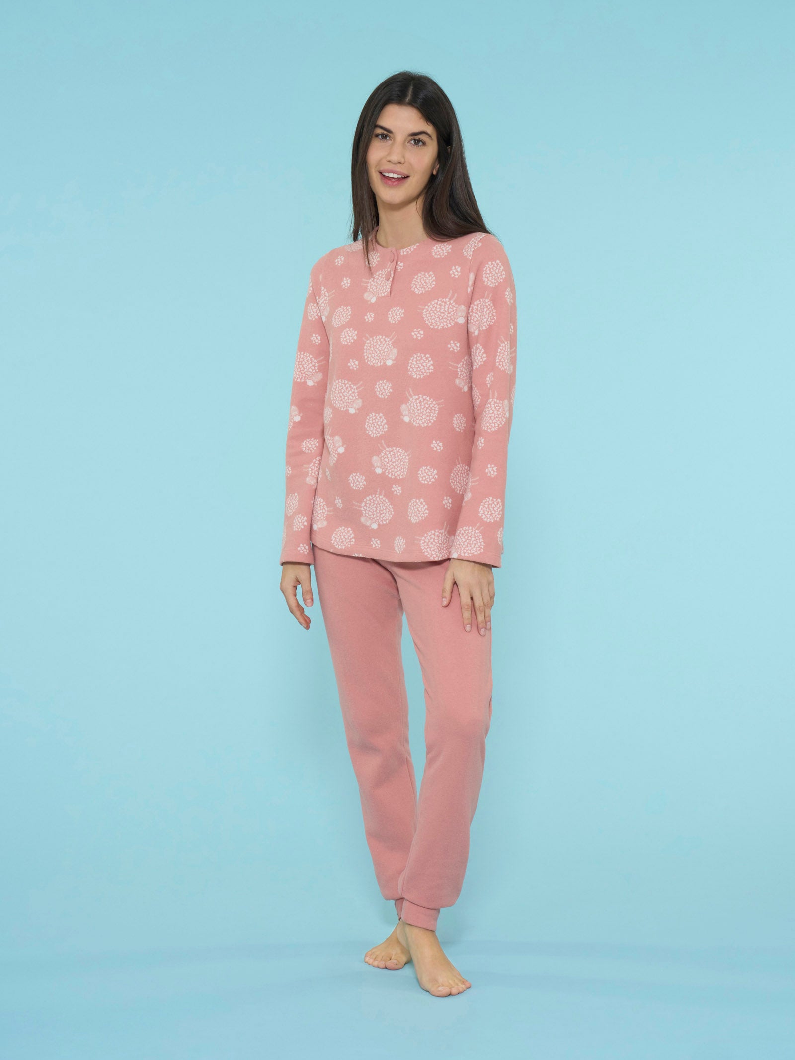 Ragno Cotton Eco Pile Pigiama Serafino Donna Fant.Pesco Caldo