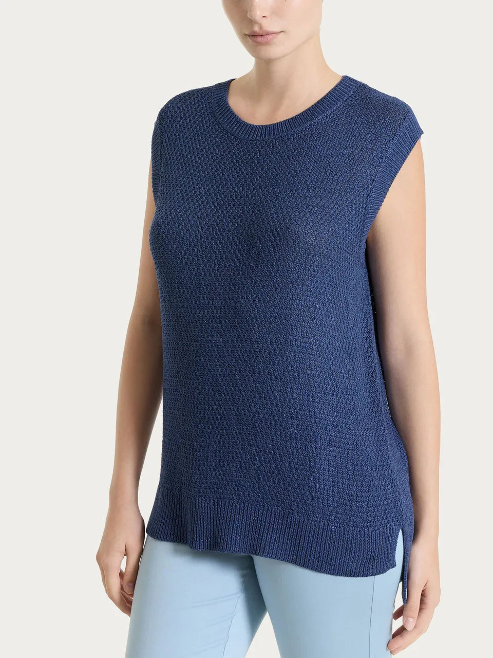 Ragno Smanicato Lurex Rice Stitch Gilet Oceana