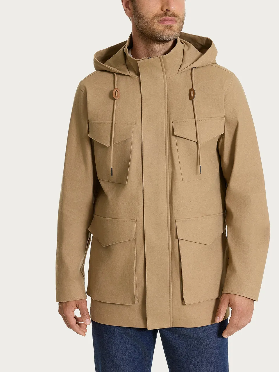 Ragno Canvas Stretch cappotto cappuccio uomo tiger's eye regular