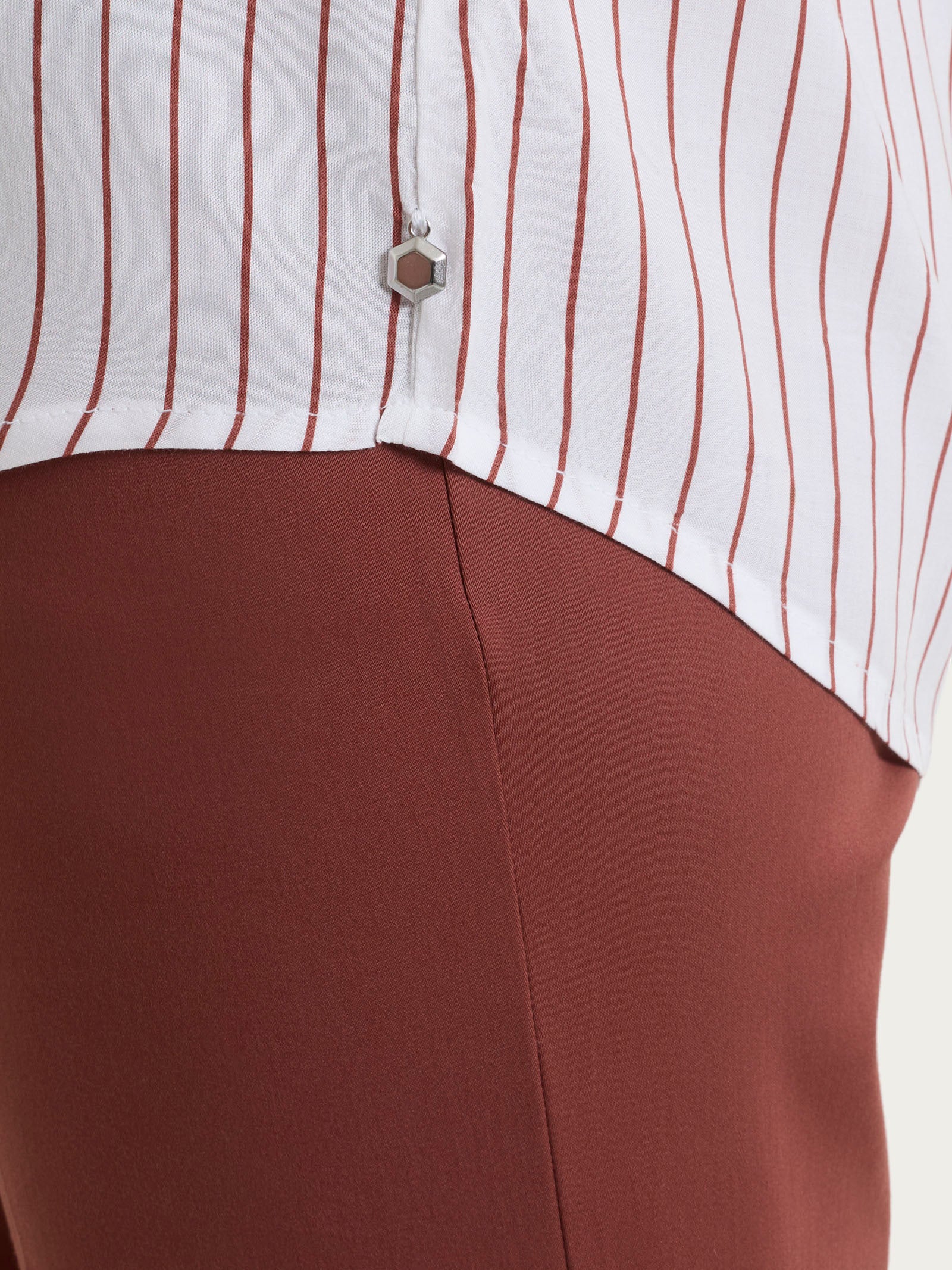 Ragno EcoSeta Camicia righe viscosa Mahogany manica lunga