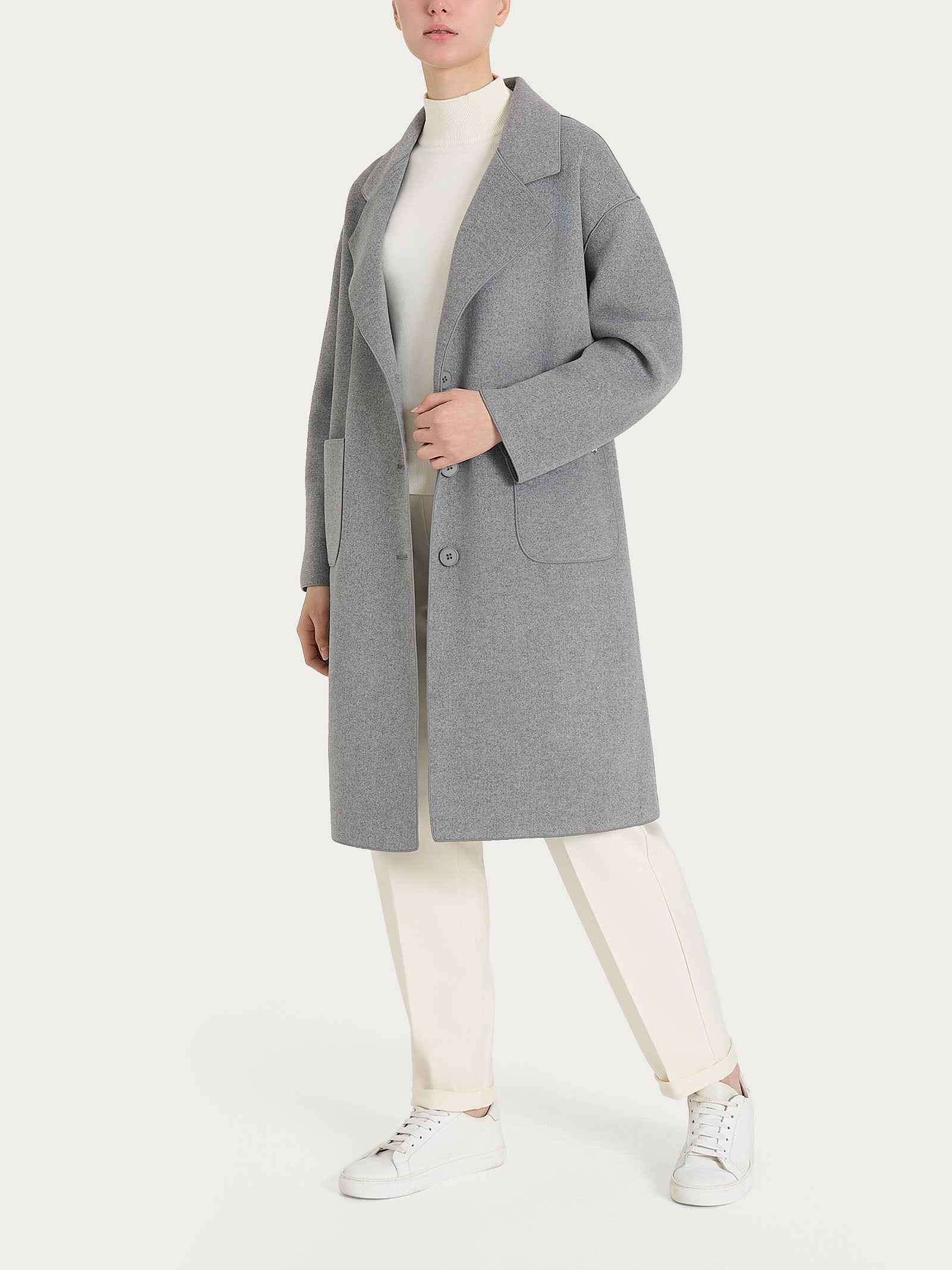 Ragno Vegan Wool Cappotto Bottoni Grigio Melange Caldo