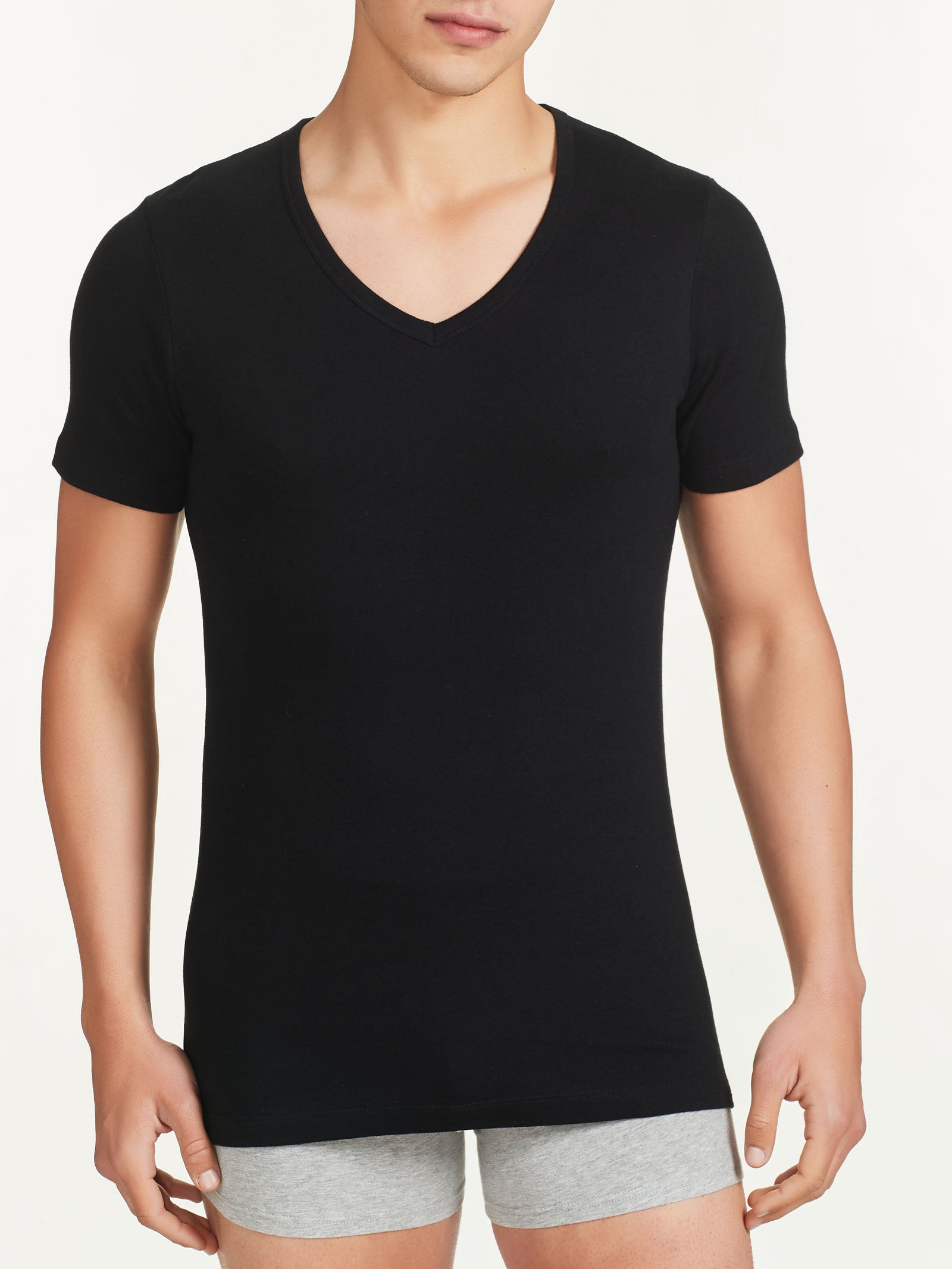 Ragno Interlock maglietta uomo Nero scollo a V cotone