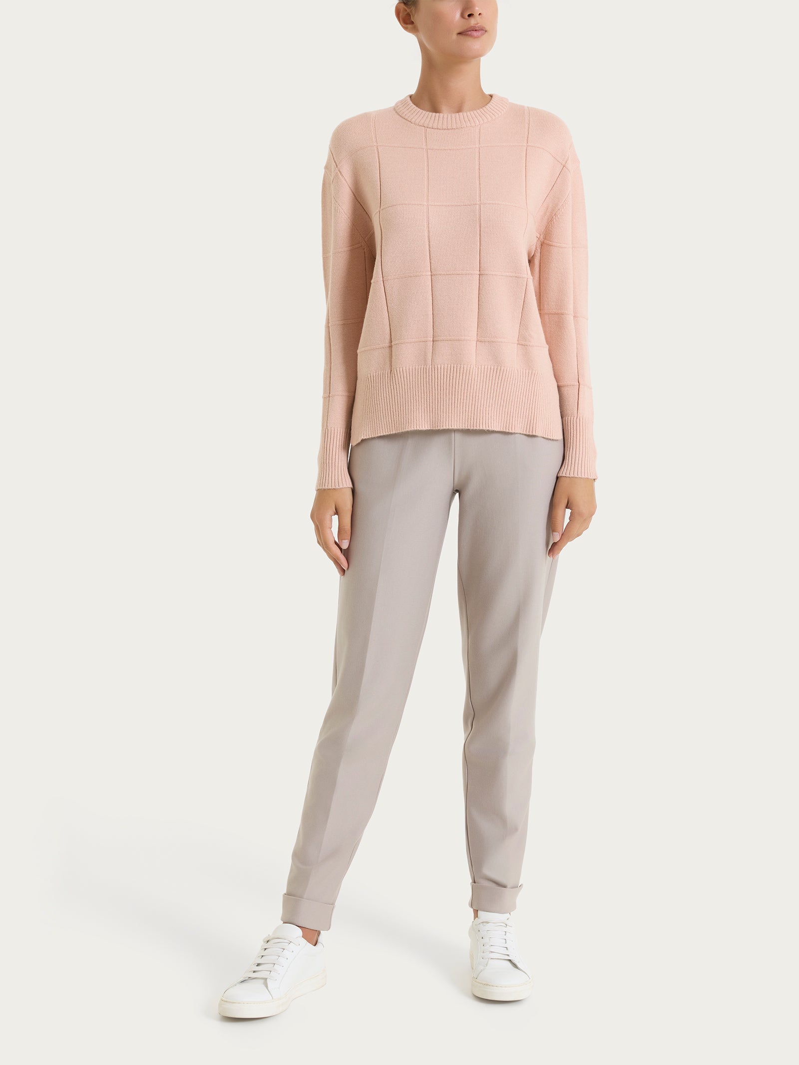 Ragno Super Soft Maglia Girocollo Check Cameo Rose Boxy