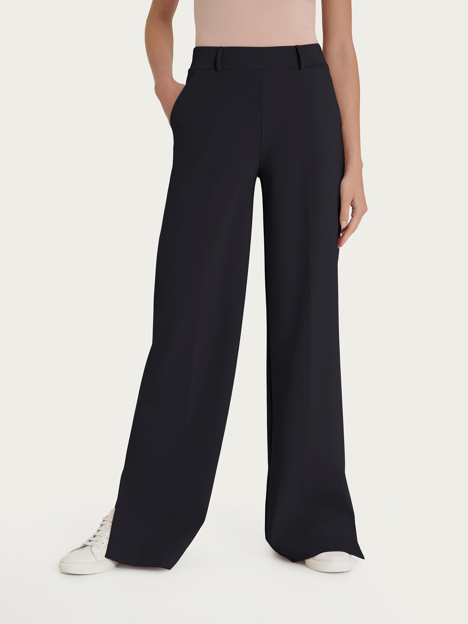 Ragno Pantalone palazzo Compact Light nero wide leg tasche