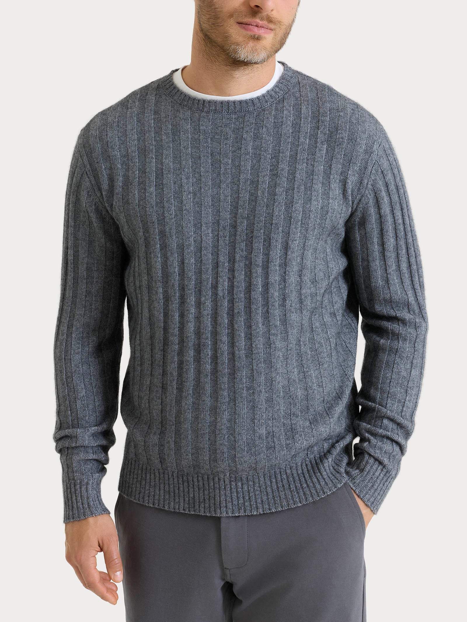 Ragno pull girocollo costa piatta maglia ferro melange calda