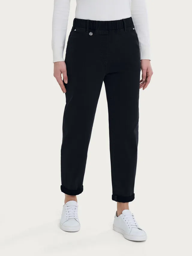 Ragno Super Denim jeans carrot donna neri vita elasticizzata