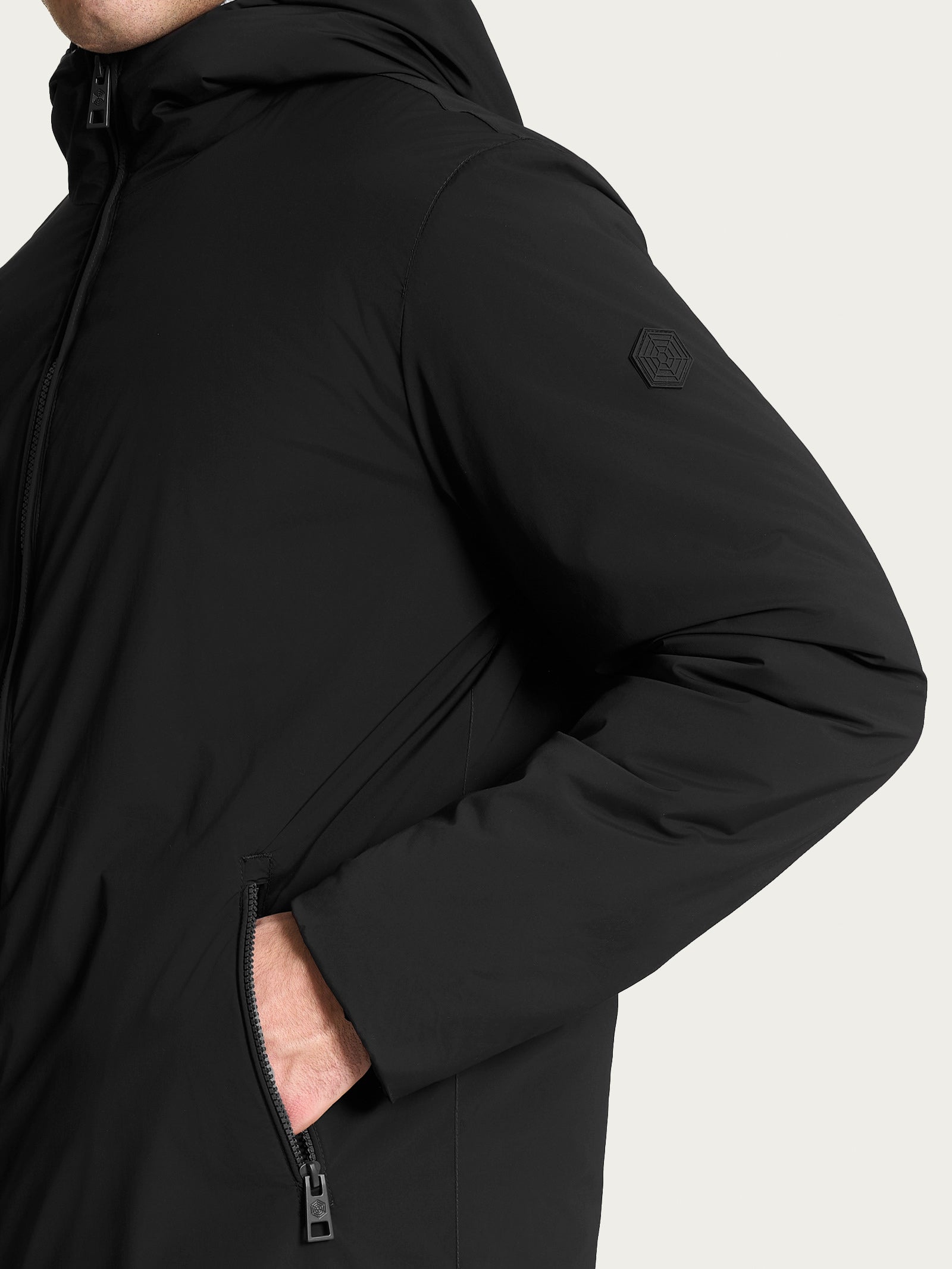 Ragno piumino parka uomo lana con cappuccio Nero